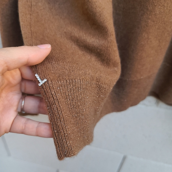 Lafayette 148 | Metallic Trim Cashmere Turtleneck Sweater In Toffee Size Large - Picture 5 of 12